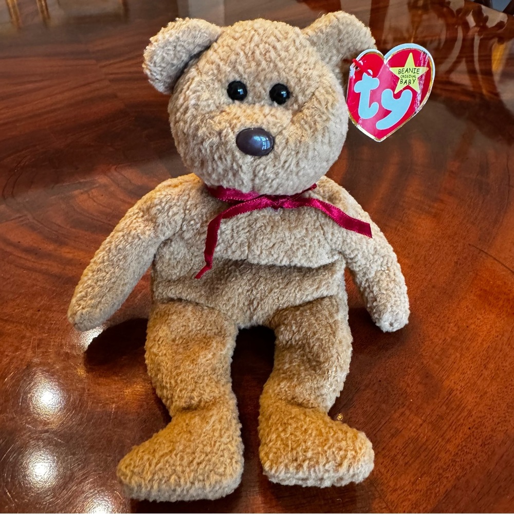 Vintage Ty Beanie Baby Curly Bear PE Pellets 5th Gen Swing Tag 1996
